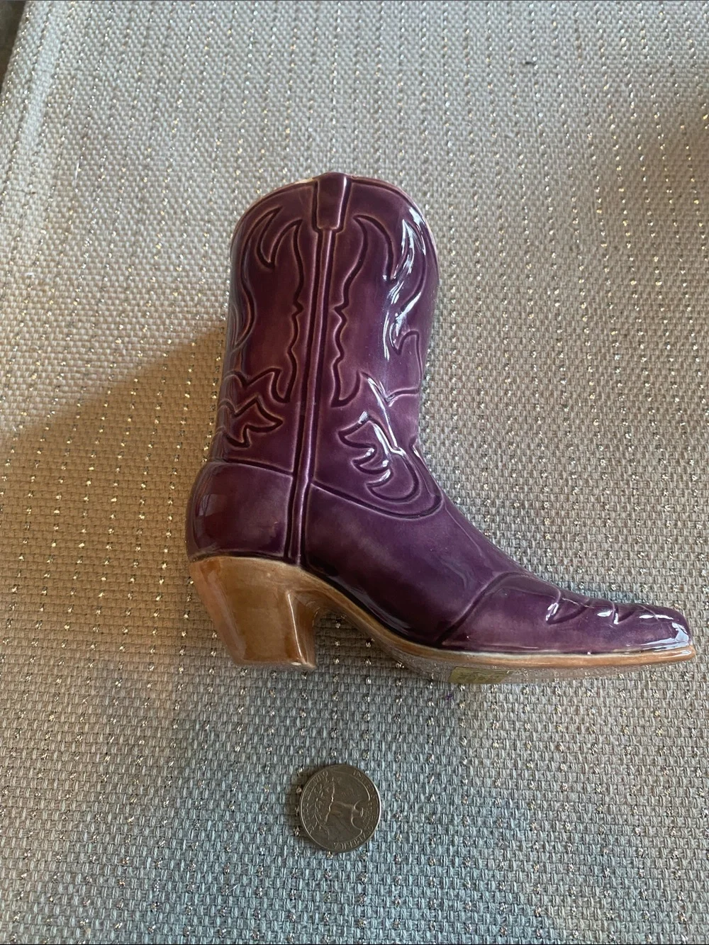 Mini Women's Purple Western Cowboy Boot Ceramic Vase